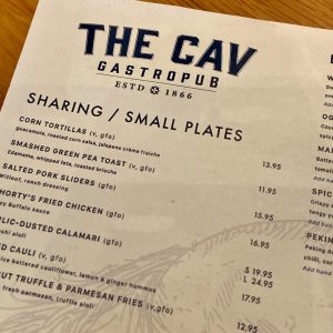 The Cav Gastro Pub Menu Ponsonby Auckland