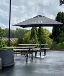 Umbrella outside The Sheds area of Made Market, Hamilton East by Waikato River